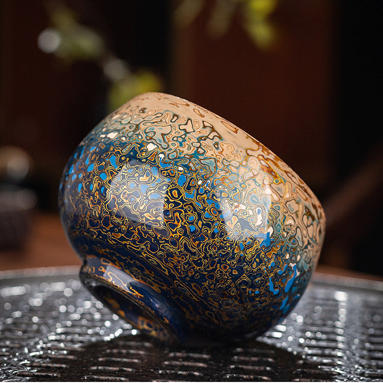 Large lacquer handmade master cup gradual change 24K gold bodhi leaves personal special single cup collection grade intangible cultural heritage teacup gift