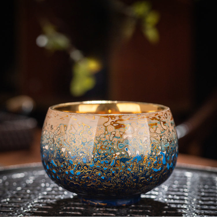 Large lacquer handmade master cup gradual change 24K gold bodhi leaves personal special single cup collection grade intangible cultural heritage teacup gift