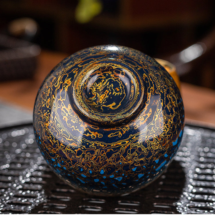 Large lacquer handmade master cup gradual change 24K gold bodhi leaves personal special single cup collection grade intangible cultural heritage teacup gift
