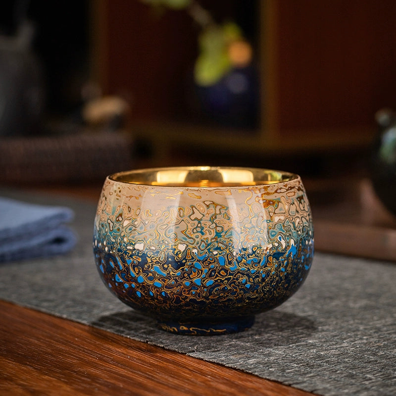 Large lacquer handmade master cup gradual change 24K gold bodhi leaves personal special single cup collection grade intangible cultural heritage teacup gift
