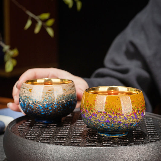 Large lacquer handmade master cup gradual change 24K gold bodhi leaves personal special single cup collection grade intangible cultural heritage teacup gift