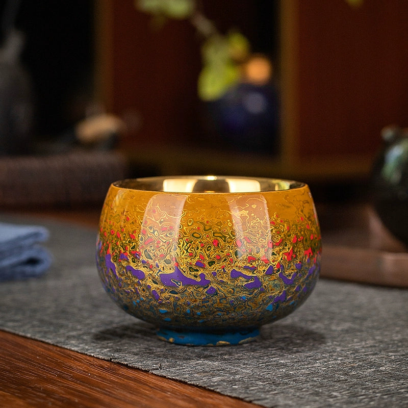 Large lacquer handmade master cup gradual change 24K gold bodhi leaves personal special single cup collection grade intangible cultural heritage teacup gift