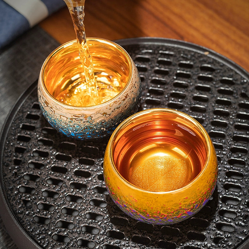 Large lacquer handmade master cup gradual change 24K gold bodhi leaves personal special single cup collection grade intangible cultural heritage teacup gift
