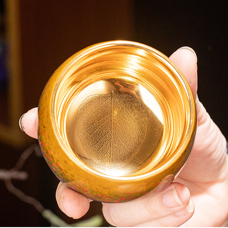 Large lacquer handmade master cup gradual change 24K gold bodhi leaves personal special single cup collection grade intangible cultural heritage teacup gift